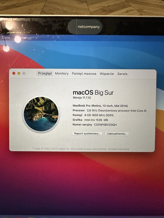 MacBook Pro Apple, (Retina, 13-calowy, połowa 2014 r.)
