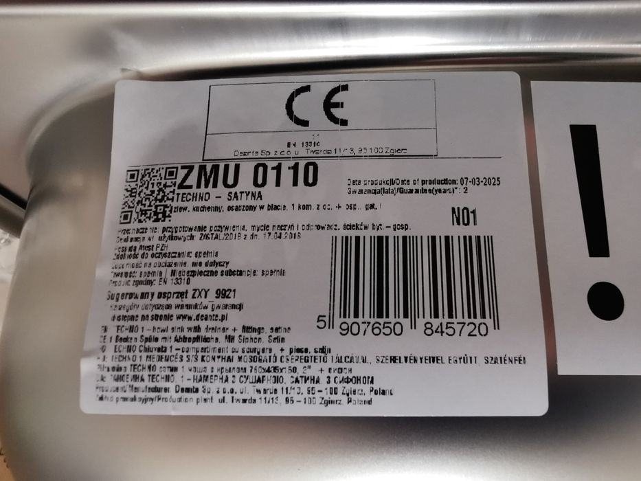 Zlewozmywak Deante TECHNO ZMU 0110 Stalowy Satyna