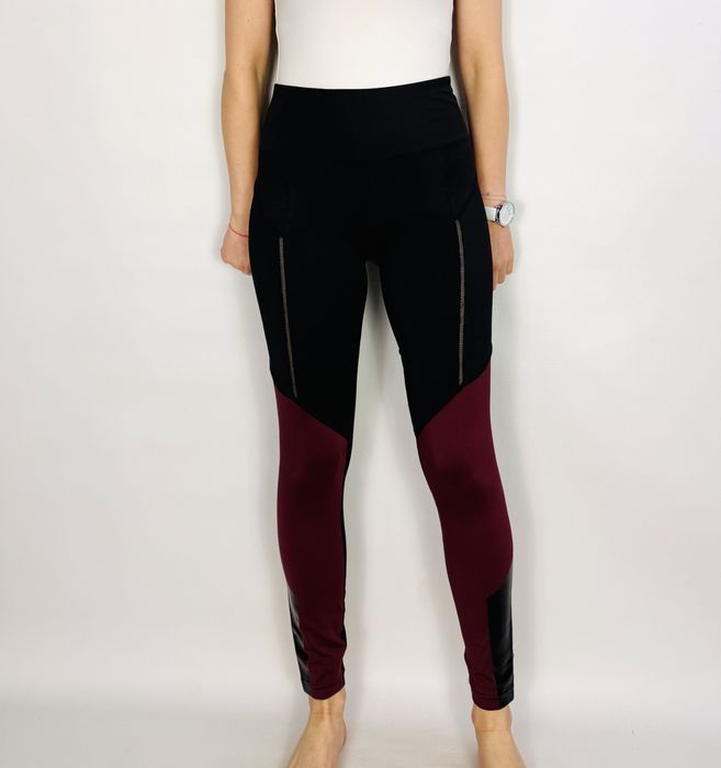 Czarne legginsy z bordowymi wstawkami S 36