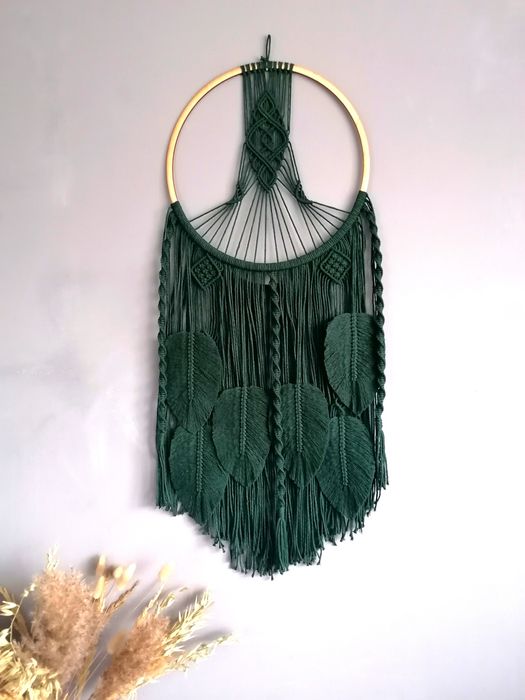 Łapacz snów duży Zielony Makrama ścienna BOHO Hand made