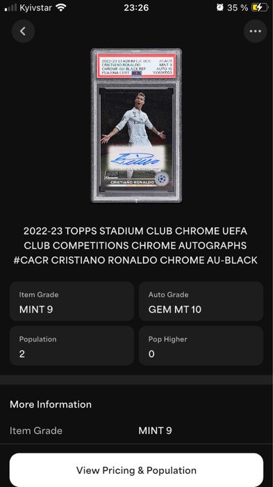 Карточка Topps с автографом Cristiano Ronaldo