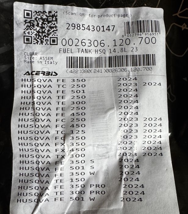 Desposito Husqvarna TC TE FC FE 15lts Acerbis