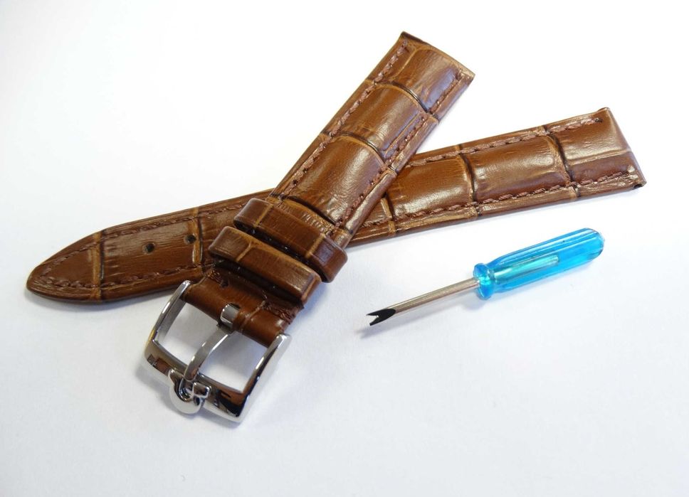 Pasek skórzany brązowy 18mm 20mm do zegarka Omega klamra srebrna złota