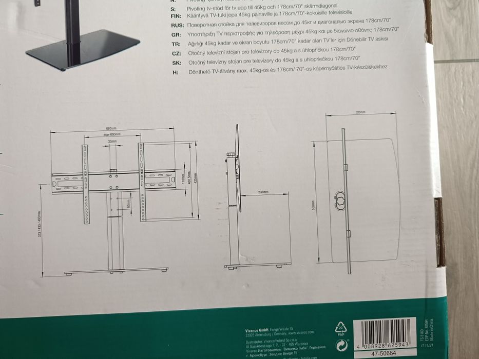 Nowy stojak/uchwyt do TV do 70" 45kg VIVANCO