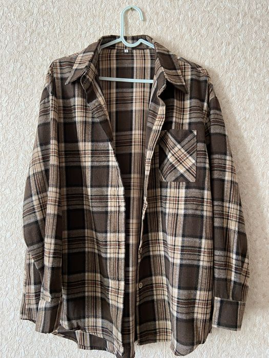 Стильна рубашка в клітинку коричнева, красна