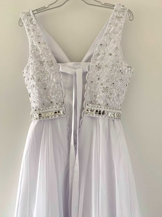 Suknia ślubna #42 wiązana koronka koraliki perełki rozmiar 36 S