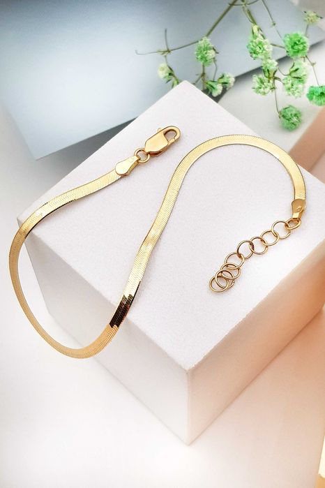 Złota dwustronna bransoletka żmijka taśma 19,5 cm pr. 585