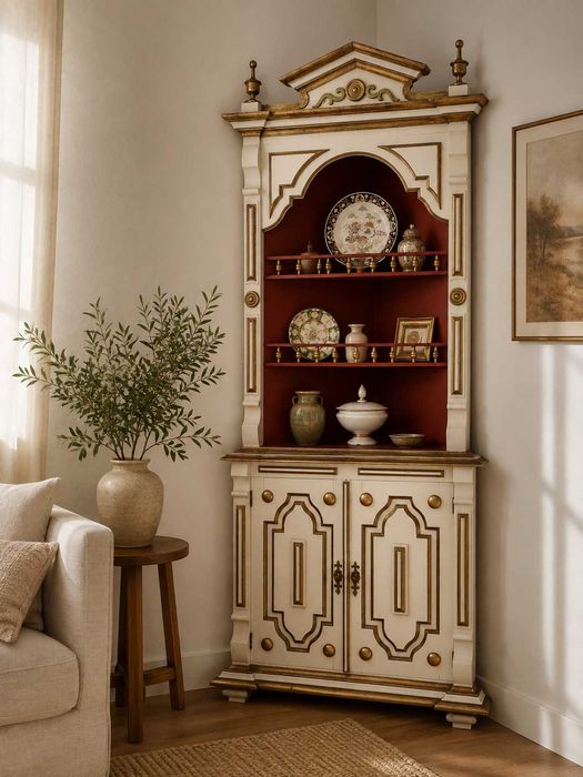 Móvel Louceiro / Cristaleira Clássica com Dourados – Peça Decorativa