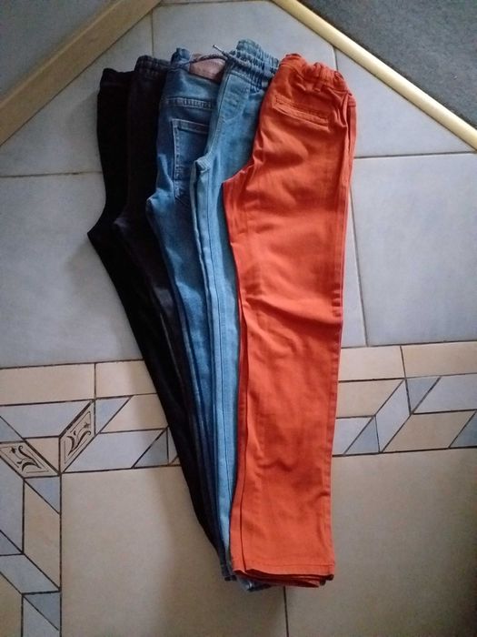 Spodnie dżinsowe, dresowe, polarowe, bawełniane rozm.146 cm. 5 szt.