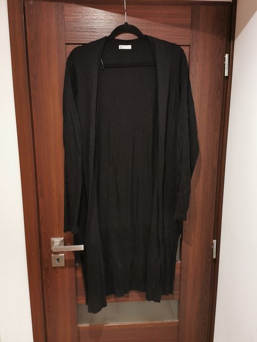 Czarny bawełniany kardigan narzutka sweter sweterek długi L 40