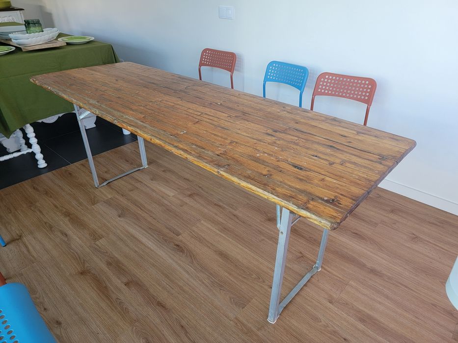 Mesa pinho e estrutura metal 200x70x75