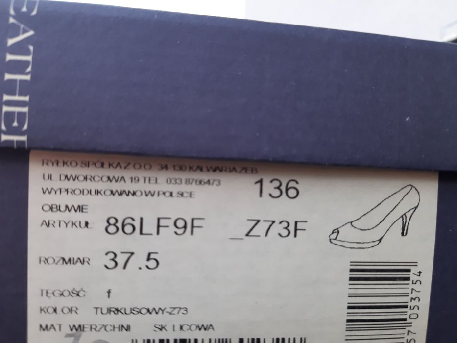 Szpilki RYŁKO skóra turkusowe 37