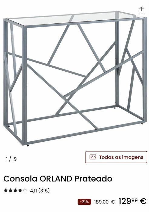 Consola entrada metal e vidro