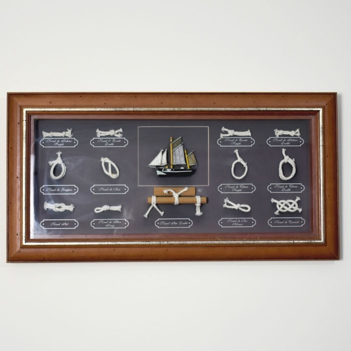 Quadro representando vários nós de marinheiro e veleiro