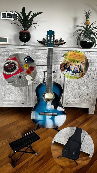 Gitara klasyczna niebieska Durango zestaw akcesoria szkoła muzyczna