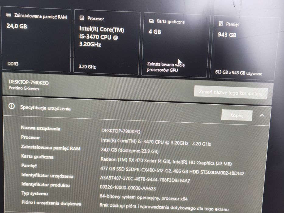 Komputer Stacjonarny I5 3gen,rx470,24gb RAM,512gb HDD