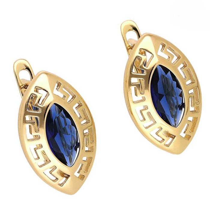 Kolczyki złote stal chirurgiczna SZMARAGDOWY brylant Grecki Wzór  FM82