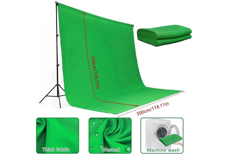 Green Screen fundo verde 3x3m com suporte completo (Novo/Selado)