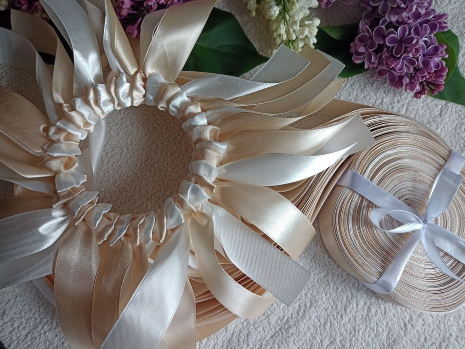 Ring oczepinowy 34 wstążki odwiązywany beżowy boho