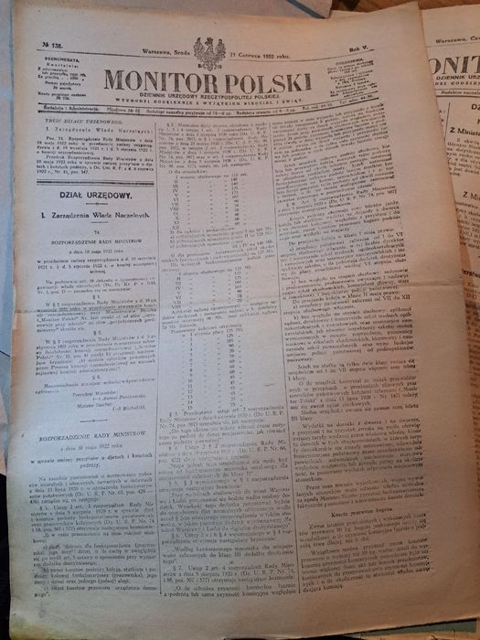 Monitor Polski 1922 nr. 1-145 1 półrocze dziennik urzędowy RP