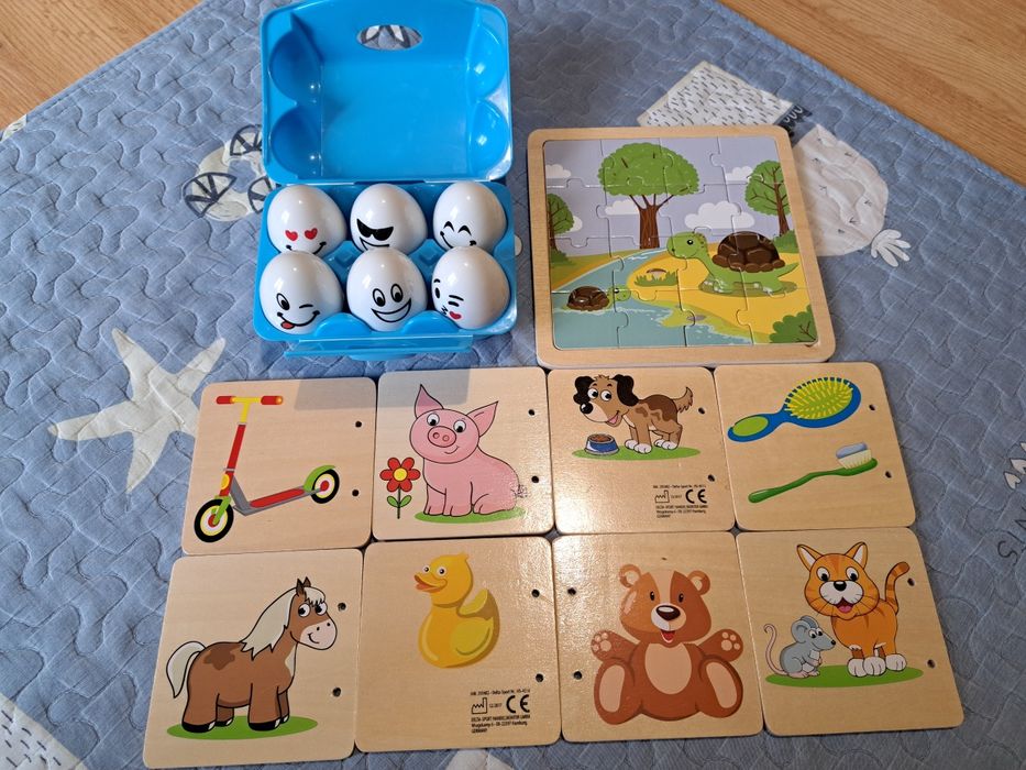 Ale jaja! sorter, zabawka edukacyjna DREWNIANE PUZZLE KLOCKI