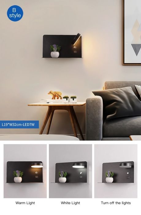 Kinkiet led gniazdo USB na ścianę półka pod telefon