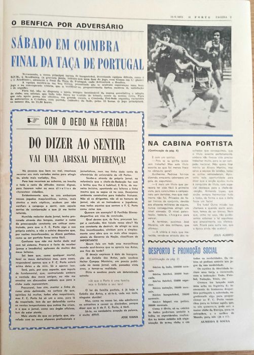 F.C.Porto - campeão de voleibol, entrevista a Celso - jornal O Porto de junho de 1973