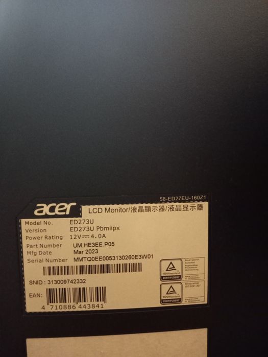 Acer ED273U 27" – HDMI + zasilacz, stan bardzo dobry