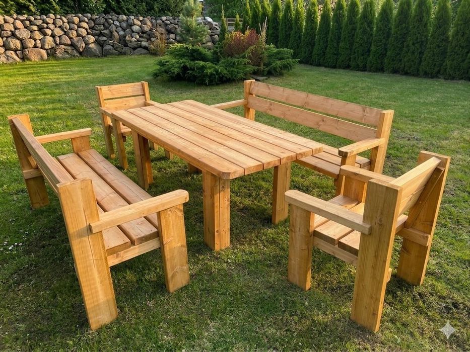 Zestaw mebli ogrodowych 200 cm  stół, ławki, krzesła mocne masywne