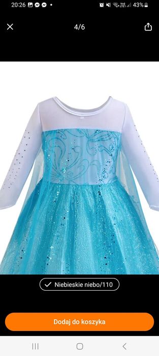 Nowy strój Elsa Elza, r. 122/128 przebranie bal