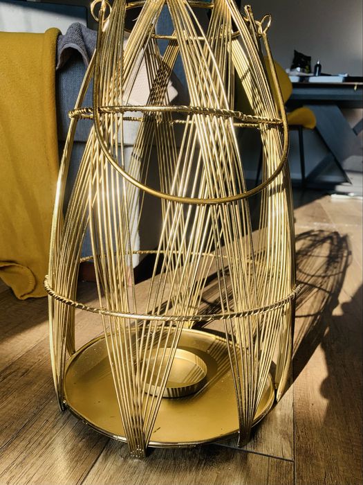 Designerski lampion metalowy – złoty, styl vintage, 40cm