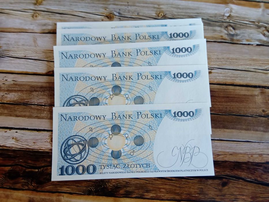 1000 zł PRL - ES cudo! Stan UNC, igła! Gratis 50 lub 100 zł PRL.