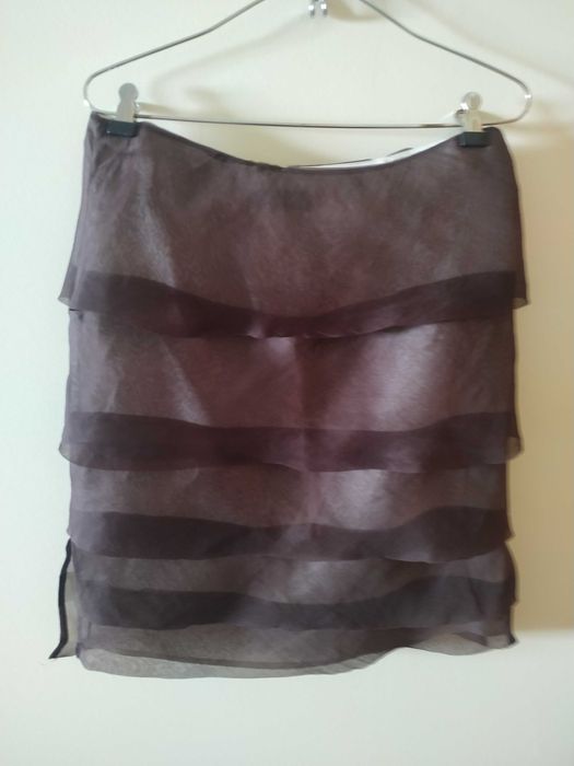 Conjunto top + saia castanho 100% seda - tamanho 38 - Tintoretto