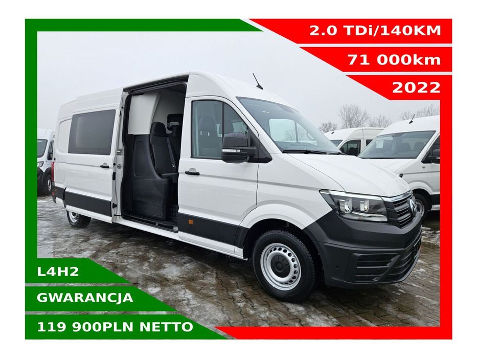Volkswagen Crafter L4H2 *119900zł NETTO* Brygadówka 7 osób 2.0TDi/140KM  Klimatyzacja, AndroidAuto, AppleCarPlay, Czujniki parkowania, Kamera