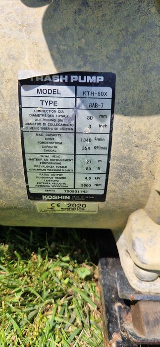 Motopompa szlamowa KOSHIN KTH-80 - Używana w 100% SPRAWNA