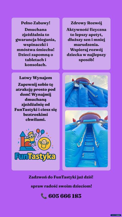 Zjeżdżalnie dmuchańce wynajem Grudziądz Gruta Wąbrzeźno wolne terminy