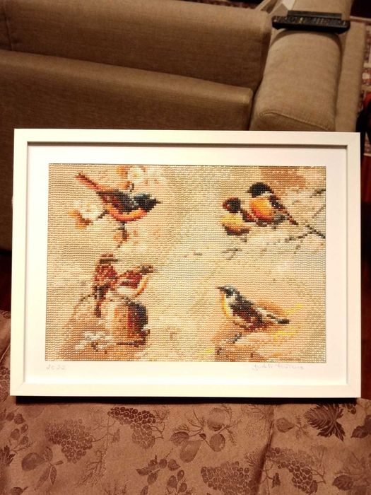 Quadro Pintura Diamante "Passarinhos" com Moldura - P/DESOCUPAR!