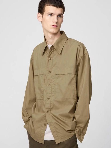 Сорочка UNIQLO коричнева мілітарі кежуал оверсайз