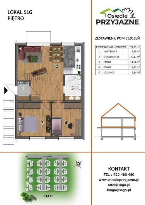 128m²(dwa poziomy: 72m²+ 56m²)+OGRÓD +balkon+m.park.-pod WROCŁAWIEM