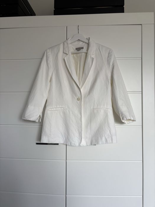 Biała lniana marynarka żakiet H&M 40