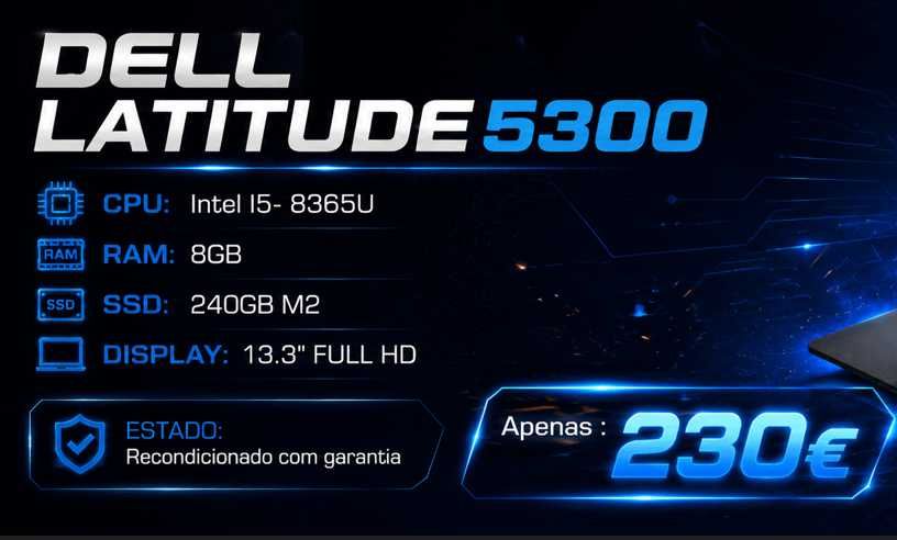 Portátil Dell 5300 - I5 8gen, 8GB, 240SSD m2, Lcd 13.3" FHD como novo (garantia)