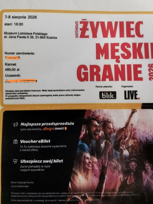 Męskie granie Krakow 2 dni zamienię na 1