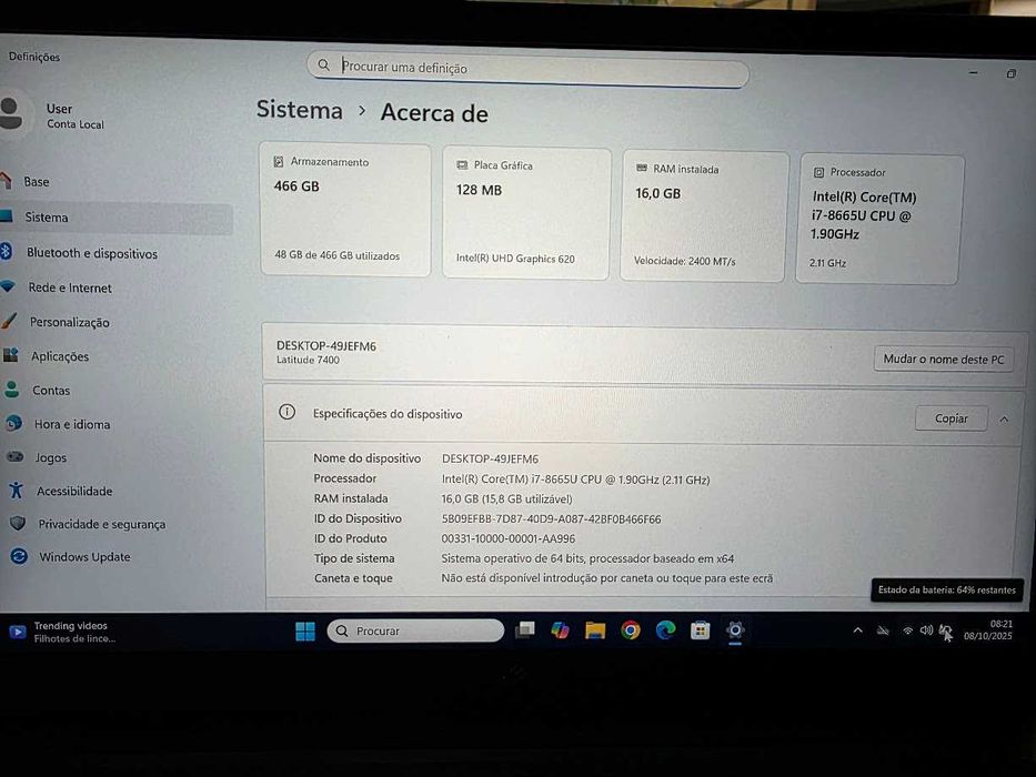Dell Latitude 7400 I7 8865U64354220589186123