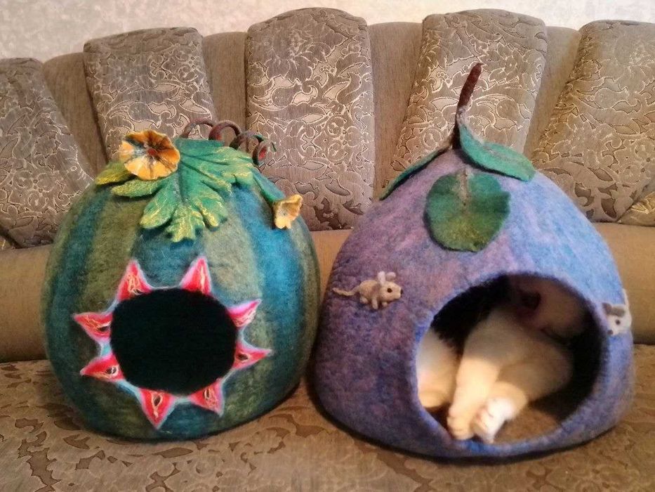 Котяча хатинка з бавовни,  ручна робота, 100% вовна, лежанка для котів