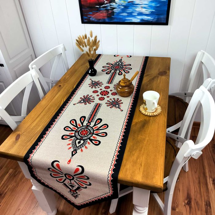 Folkowy Bieżnik na Stół 190x47 cm – Polski Produkt, Laserowy Nadruk