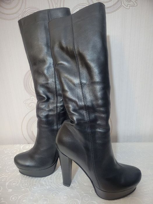 Зимові шкіряні ботильйони на каблуку, овчина