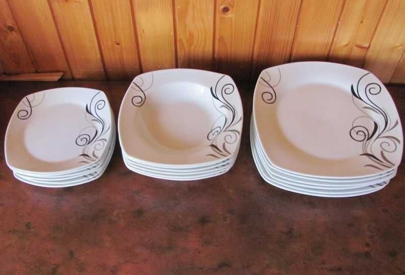 Serwis Obiadowy na 6 osób, Zestaw biały Kwadratowy 18 sztuk, MISOLI