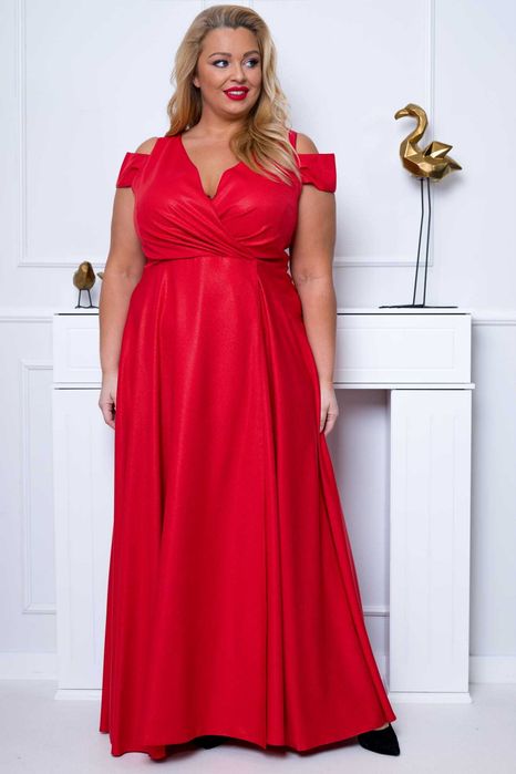 CZERWONA wieczorowa długa sukienka GALA 48 50