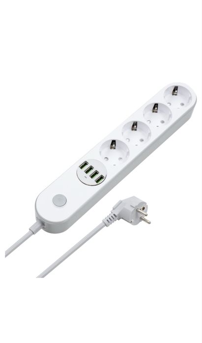 Мережевий фільтр-подовжувач ColorWay 4 розетки/4 USB White (CW-CHE44W)