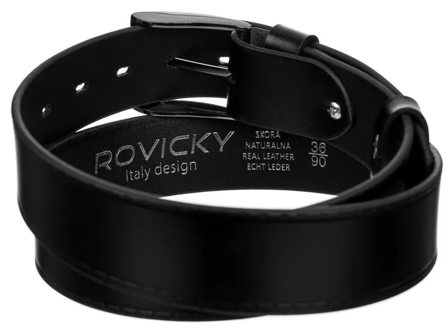 szeroki, stebnowany pasek męski ze skóry naturalnej licowej - rovicky